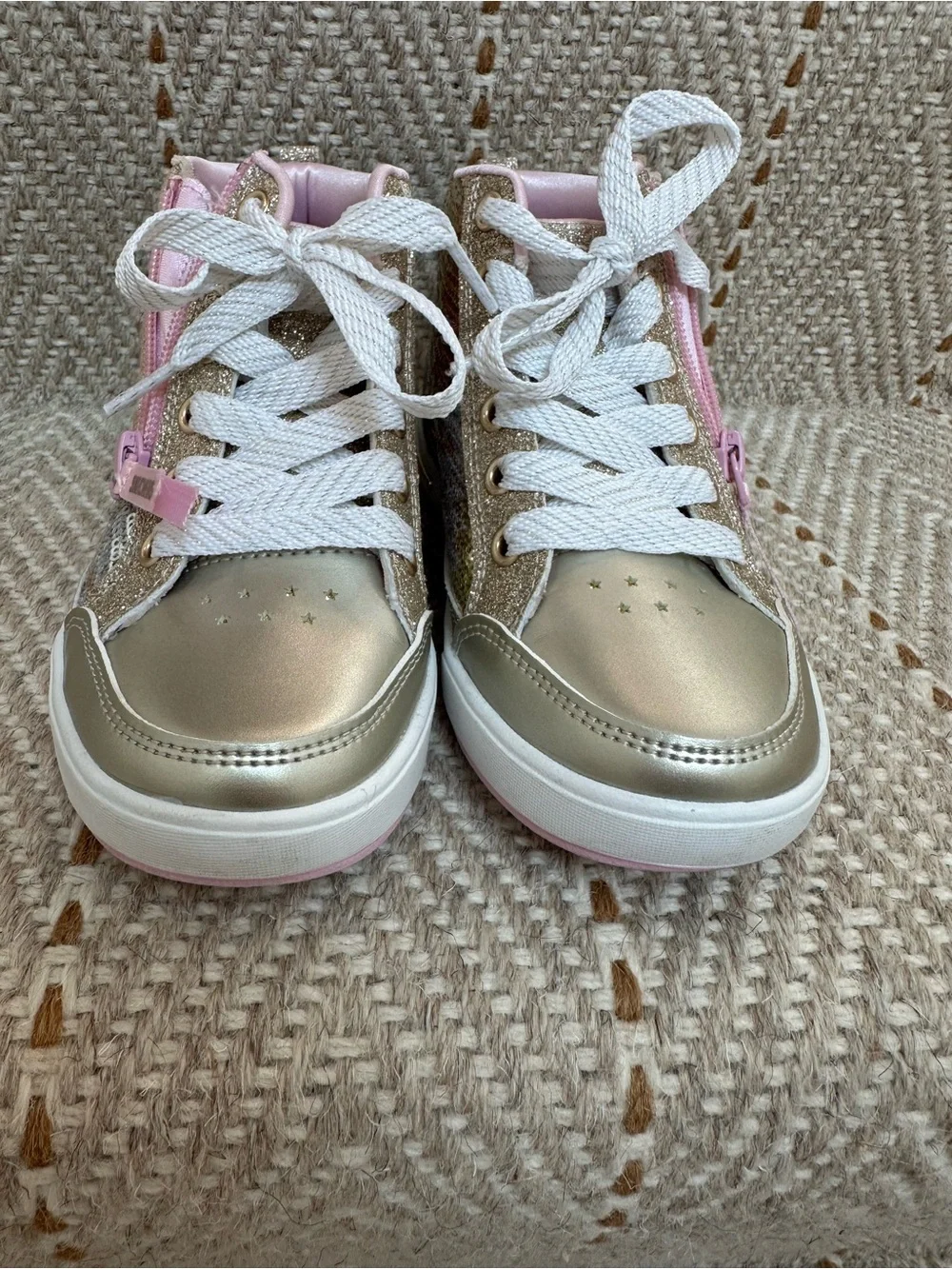 Skechers Girls Gold Sequin High-Top Sneakers with Pink Accents